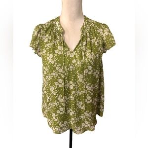 Lauren Conrad Green Floral Blouse Sz M